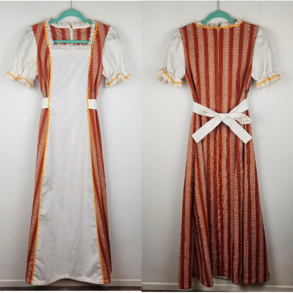 Vintage 70s Prairie Boho Striped Maxi Dress size S?